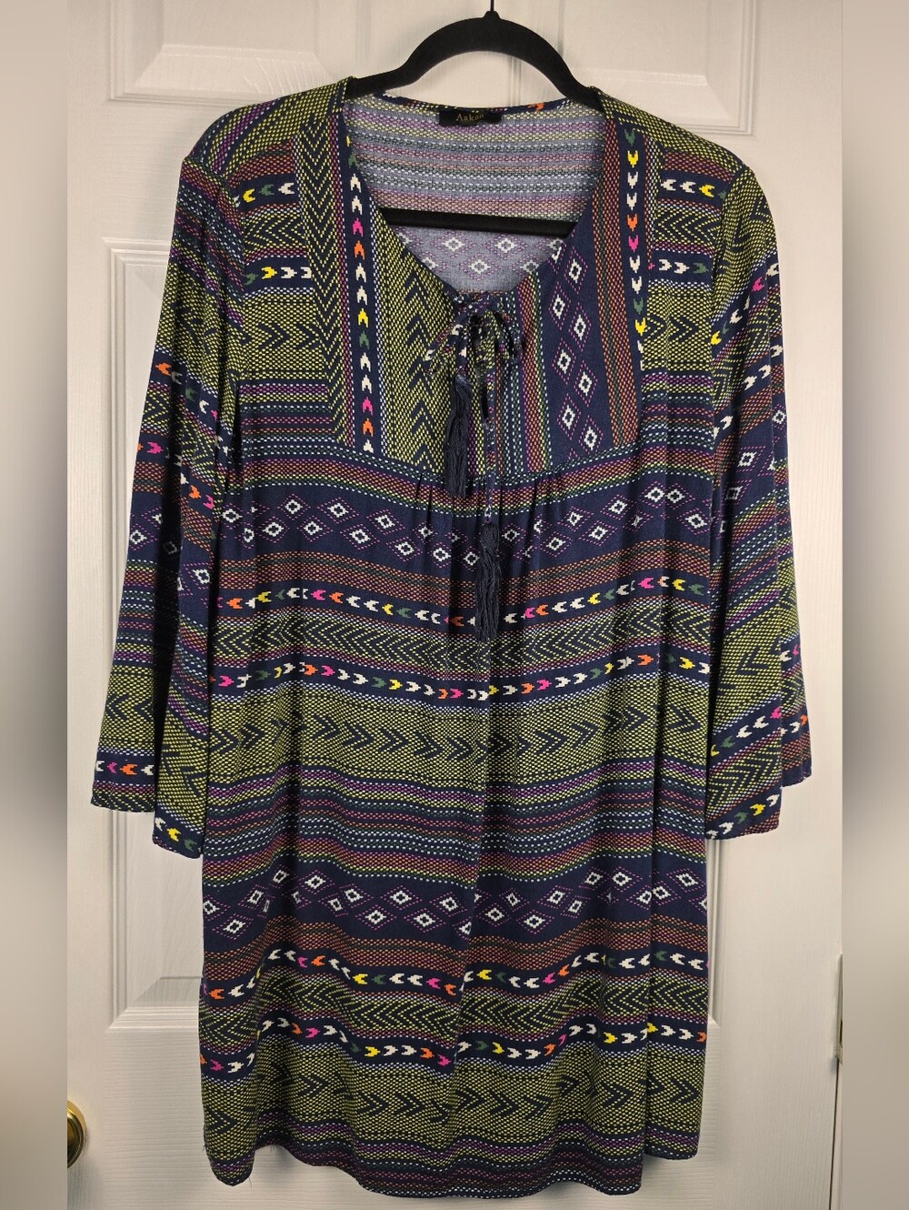 Aztec Southwestern Style Blouse With Bell Sleeve‎ Prairie Hippie Vibe